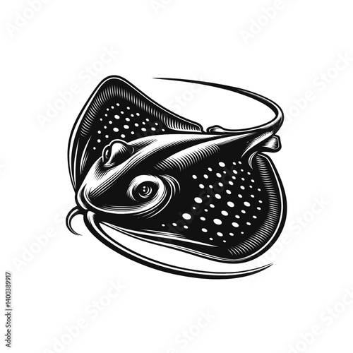 Majestic Ray in the Ocean Depths: A captivating illustration of a graceful ray, showcasing its unique form and pattern with remarkable detail.