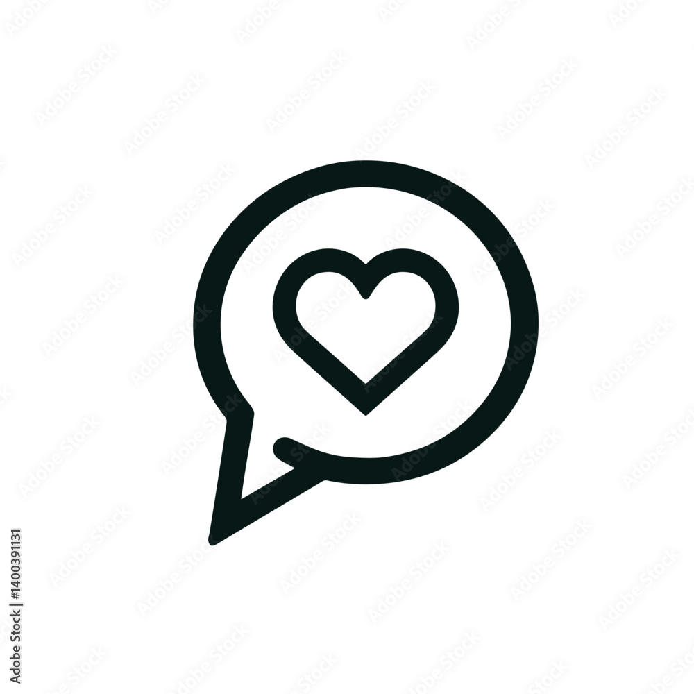 Minimalistic black-and-white chat bubble with heart illustration in clean vector style Minimalistic black-and-white chat bubble with heart illustration in clean vector style