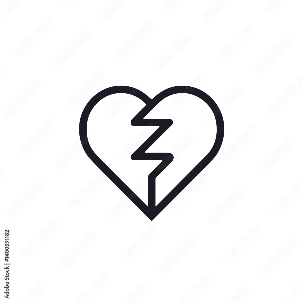 Minimalistic black-and-white illustration of broken heart in clean vector style Minimalistic black-and-white illustration of broken heart in clean vector style