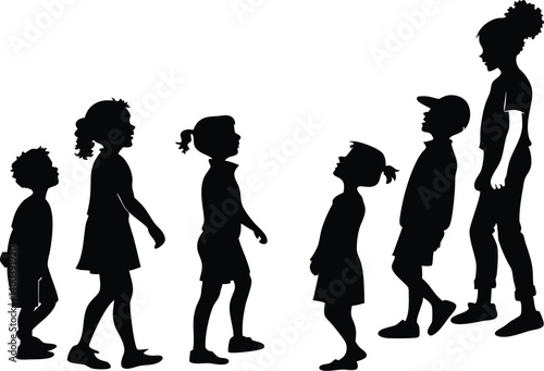 Silhouette of children looking up vector art design for kids education and growth related projects and designs


