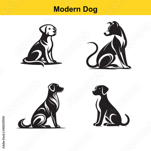 Vector silhouette dog sitting 
