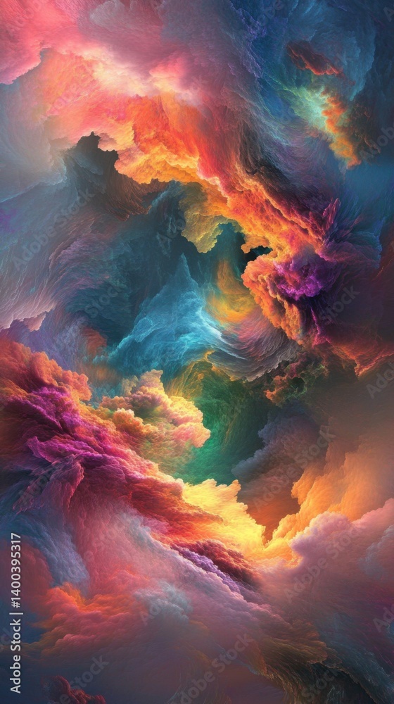 Fototapeta premium Vibrant abstract cloudscape with swirling colors and dynamic texture creating a surreal and dreamy atmosphere perfect for creative backgrounds
