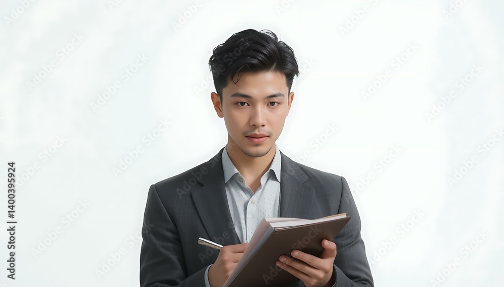 Confident Young Businessman Taking Notes in Suit - Stock Photo Confident Young Businessman Taking Notes in Suit - Stock Photo