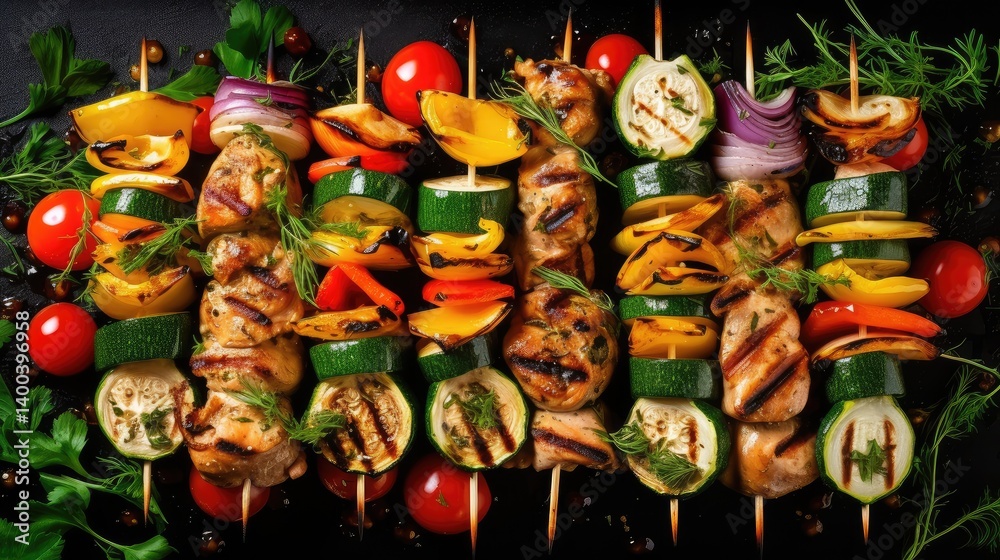 Colorful Grilled Kebabs Delight