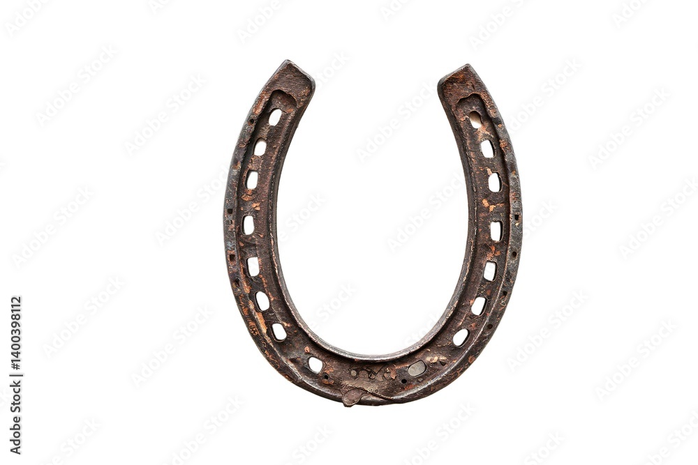 iron horseshoe with holes against white background iron horseshoe with holes against white background