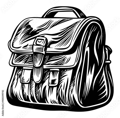 Vintage Woodcut Illustration of a Classic Leather Backpack Design