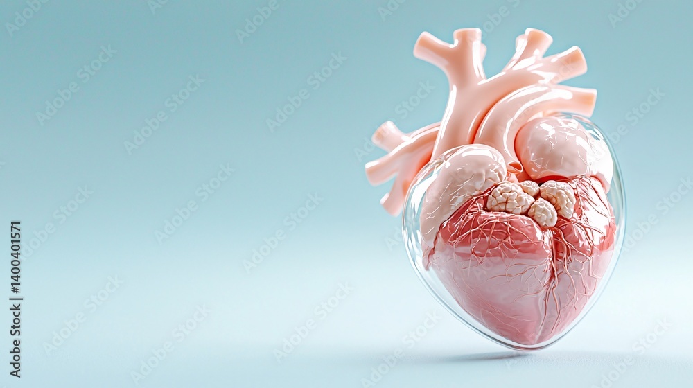 Fototapeta premium Silent Heart Attack and Red heart Concept. Realistic Human Heart Anatomy Model on Soft Background