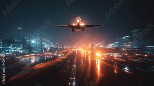 Dramatic Double Exposure Effect of Airplane over Urban Landscape