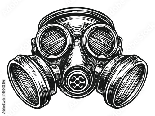 Vintage Woodcut Style Gas Mask Illustration for Artistic Projects