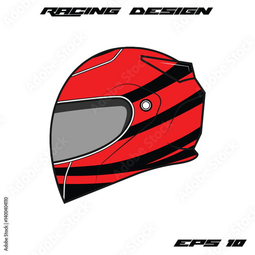 Red racing helmet design showcasing aerodynamic features against a clean white background