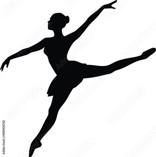 Elegant Ballerina Silhouette, Dance Pose, Graceful Leaping Movement, Transparent Background