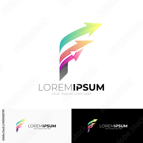 F logo and arrow design simple, business logo template