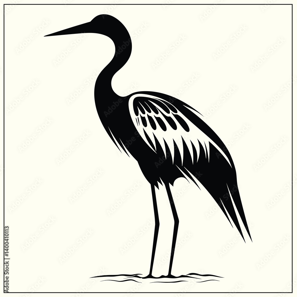 Silhouette of a Crane, Bird Outline Silhouette of a Crane, Bird Outline