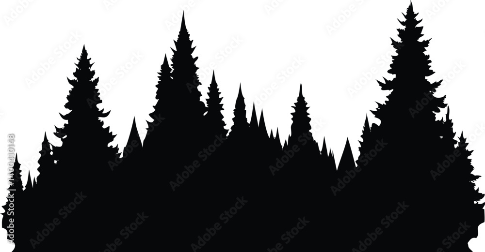 Obraz premium Forest Silhouette with Tall Evergreen Trees Against Transparent Background