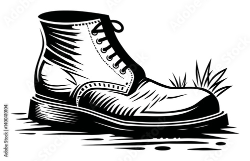 Detailed woodcut illustration of a classic leather boot design