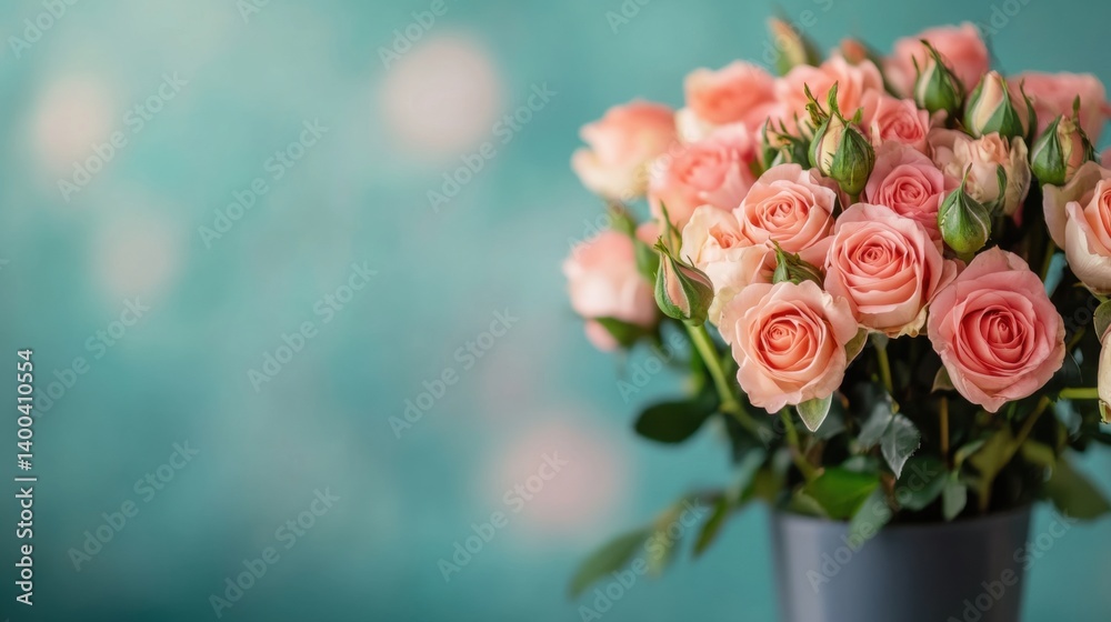 Fototapeta premium Pink roses with delicate petals are artistically arranged on a striking magenta backdrop, creating a stunning floral display that enhances the ambiance and adds charm