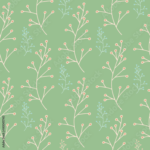 A green background with a pattern of flowers