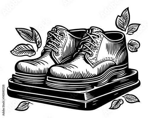 Vintage Woodcut Illustration of Classic Men's Dress Shoes