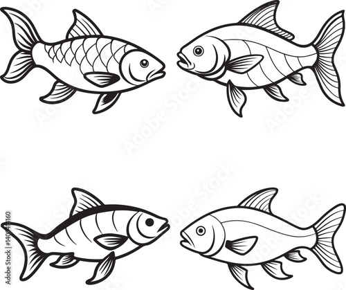 silver, sing danio, spadefish and stinging line art design