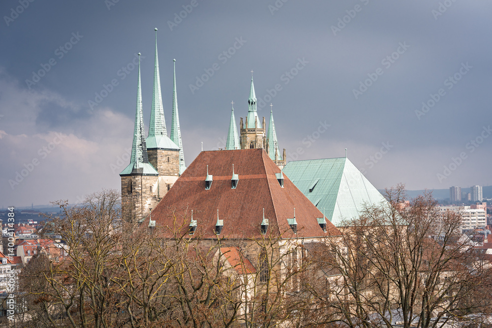custom made wallpaper toronto digitalClose-Up View of Erfurt Cathedral and Severikirche under Dramatic Sky, Germany, Erfurt