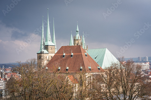 Wallpaper Mural Close-Up View of Erfurt Cathedral and Severikirche under Dramatic Sky, Germany, Erfurt Torontodigital.ca