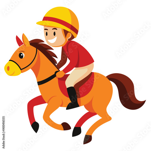 Happy Jockey on Cartoon Horse on Transparent Background