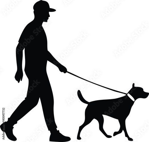 Man Walking Dog Silhouette Pet Leash Together Transparent Background