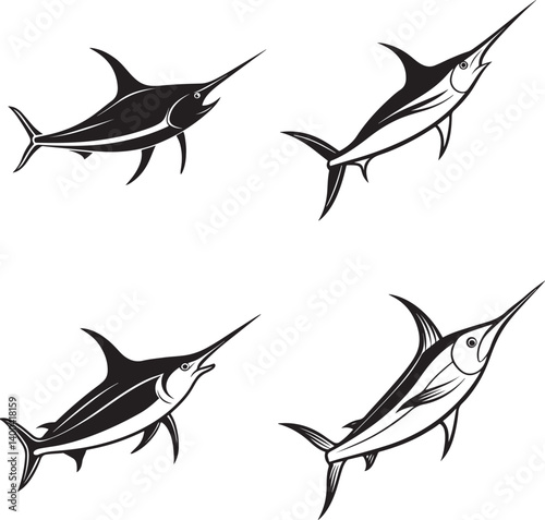 silver, sing danio, spadefish and stinging line art design