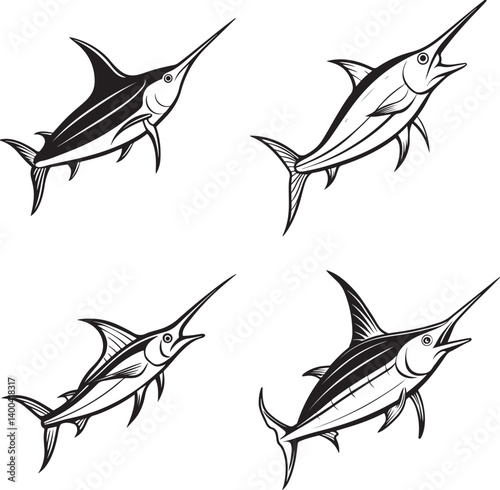 silver, sing danio, spadefish and stinging line art design
