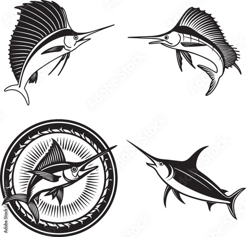 silver, sing danio, spadefish and stinging line art design