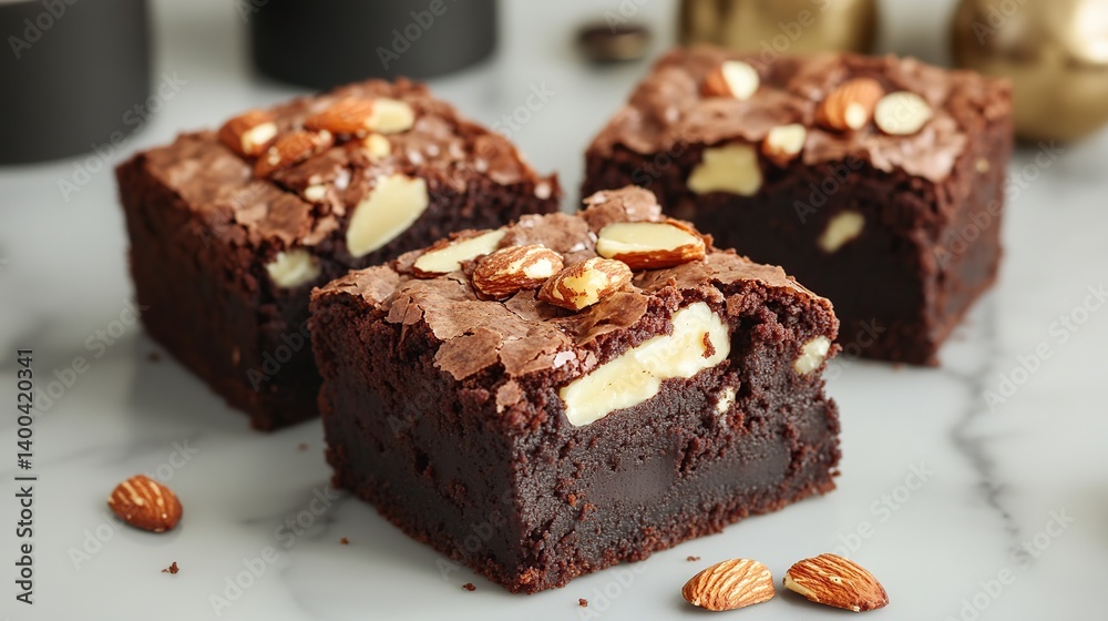 Rich fudgy brownies with roasted almonds, perfect for enjoying with a hot beverage Rich fudgy brownies with roasted almonds, perfect for enjoying with a hot beverage
