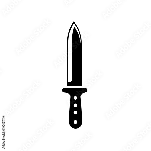 Straight-edged survival knife icon in solid black silhouette for hunting, outdoor tools, and tactical gear illustrations