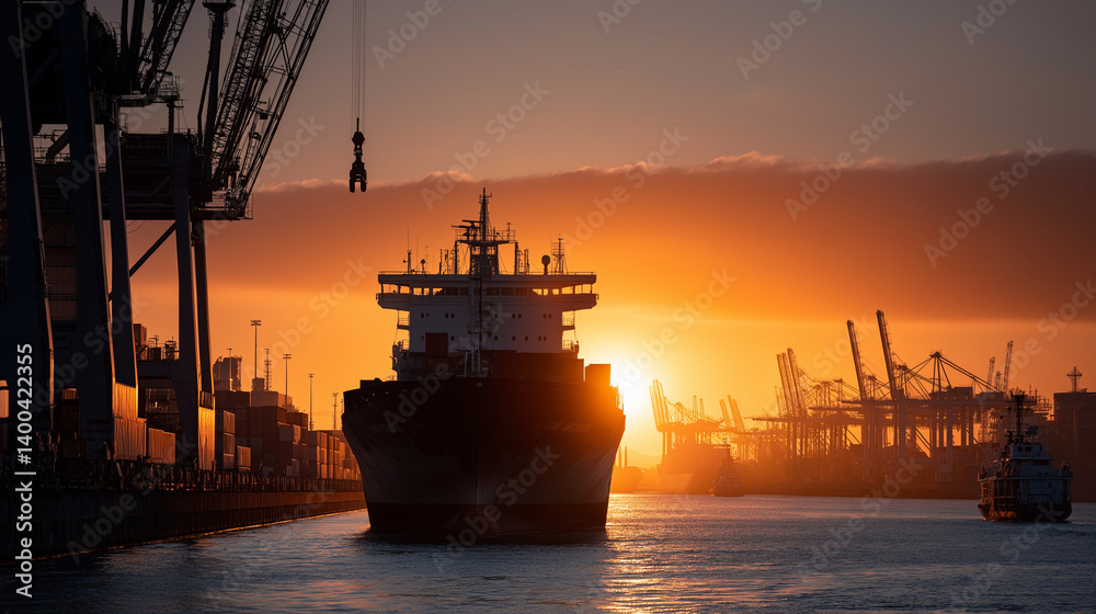 Fototapeta premium Shipyard at Sunrise: A Hub of Logistics and Efficiency in Action