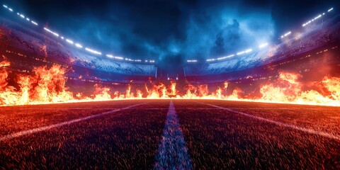 A stadium filled with fire and smoke