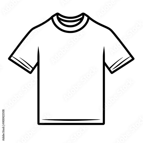 Basic t-shirt icon with curved sleeves and round neckline in clean line art style for use in fashion and design projects