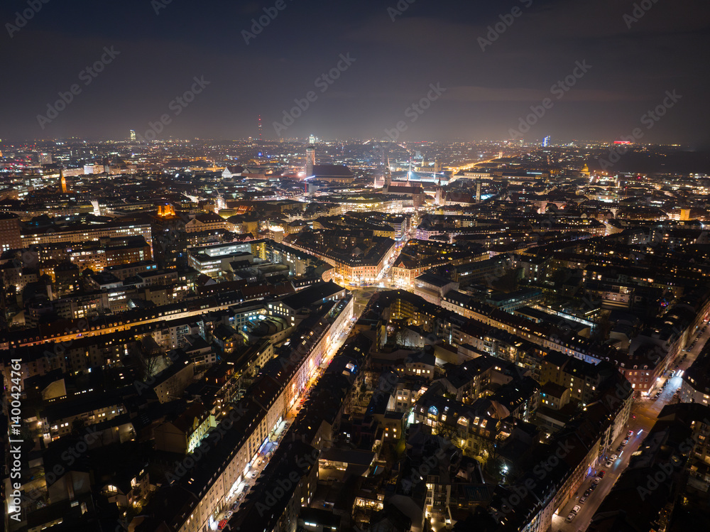 Naklejka premium Munich in Germany from the air at night