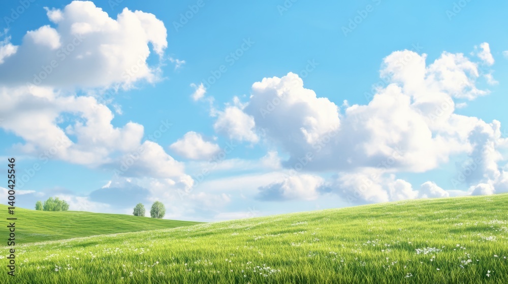 Fototapeta premium Serene cloudy day over lush green hills nature landscape photography tranquil environment wide view
