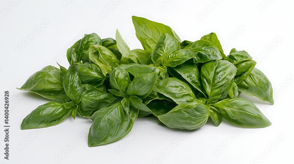 Fresh basil leaves. A cluster of vibrant green basil leaves, displaying a healthy, fresh appearance. Perfectly suited for culinary use Fresh basil leaves. A cluster of vibrant green basil leaves, displaying a healthy, fresh appearance. Perfectly suited for culinary use
