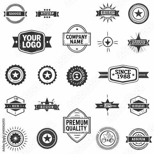Vintage badge. Retro brand name logo badges, company label and hipster frame vector illustration set 