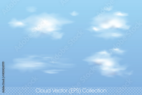 Soft and Fluffy realistic Cloud set, isolated Vector (EPS) Illustrations on transparent background