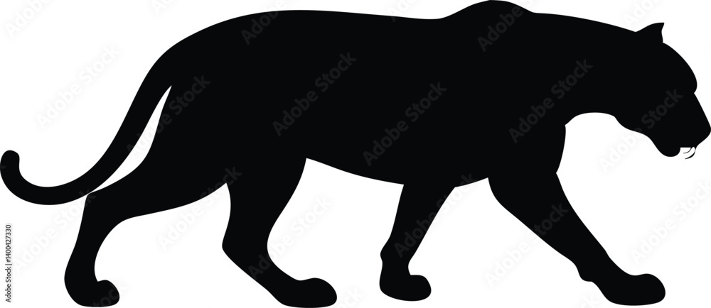Silhouette of a Stalking Panther with Transparent Background, Wild Cat Design