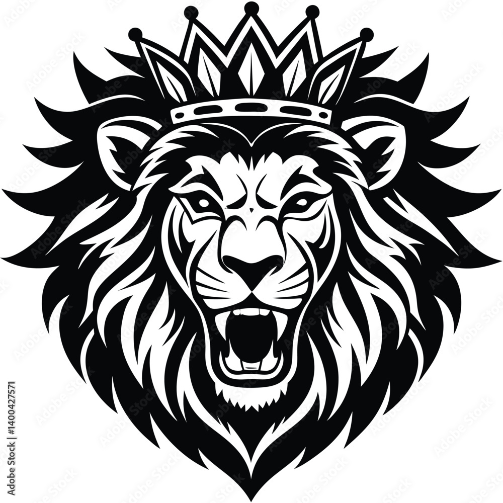 Fototapeta premium Wild lion head vector art illustration, a powerful animal mascot symbol