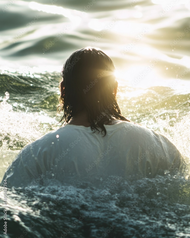 Obraz premium Serene immersion in sparkling ocean water reflecting sunlight on a tranquil summer day adventure