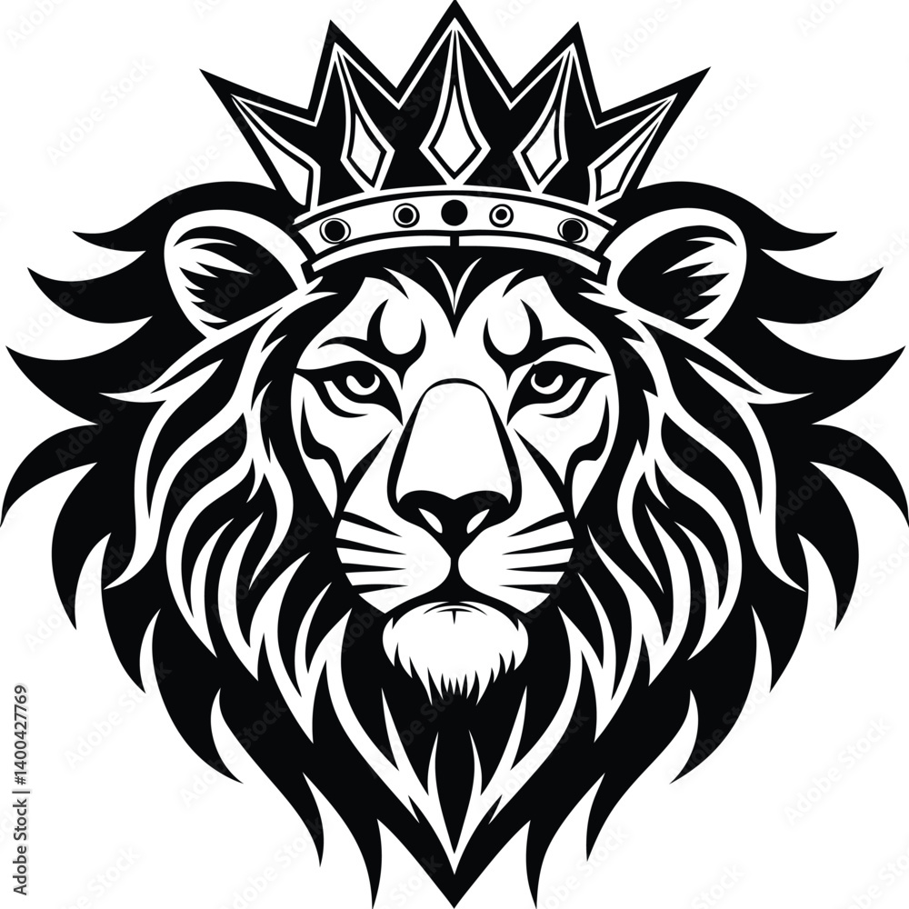 Fototapeta premium Wild lion head vector art illustration, a powerful animal mascot symbol