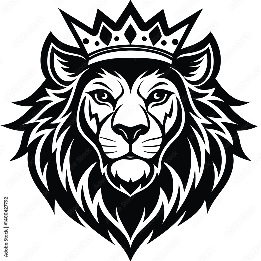 Fototapeta premium Wild lion head vector art illustration, a powerful animal mascot symbol