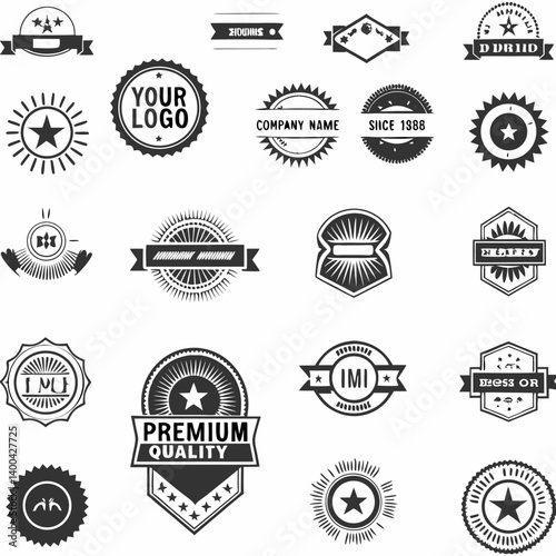 Vintage badge. Retro brand name logo badges, company label and hipster frame vector illustration set 