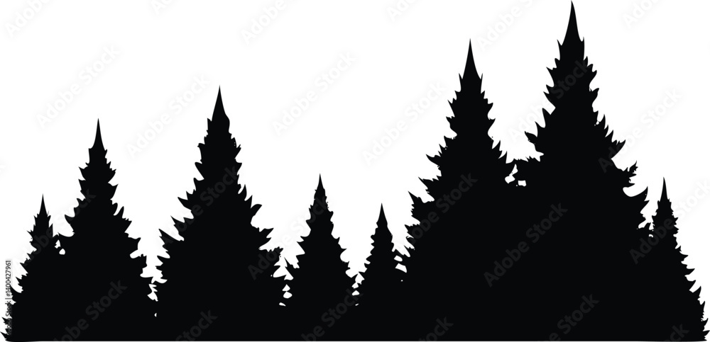 Obraz premium Silhouette of Evergreen Pine Trees On Transparent Background