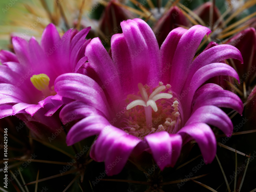 Mammillaria, a flowering cactus at springtime