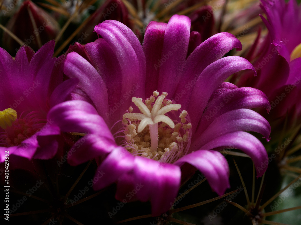 Mammillaria, a flowering cactus at springtime