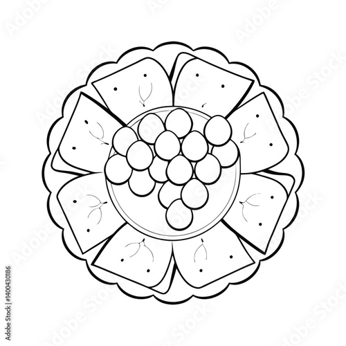 grapes and cheese holiday platter line art vector  (1).eps